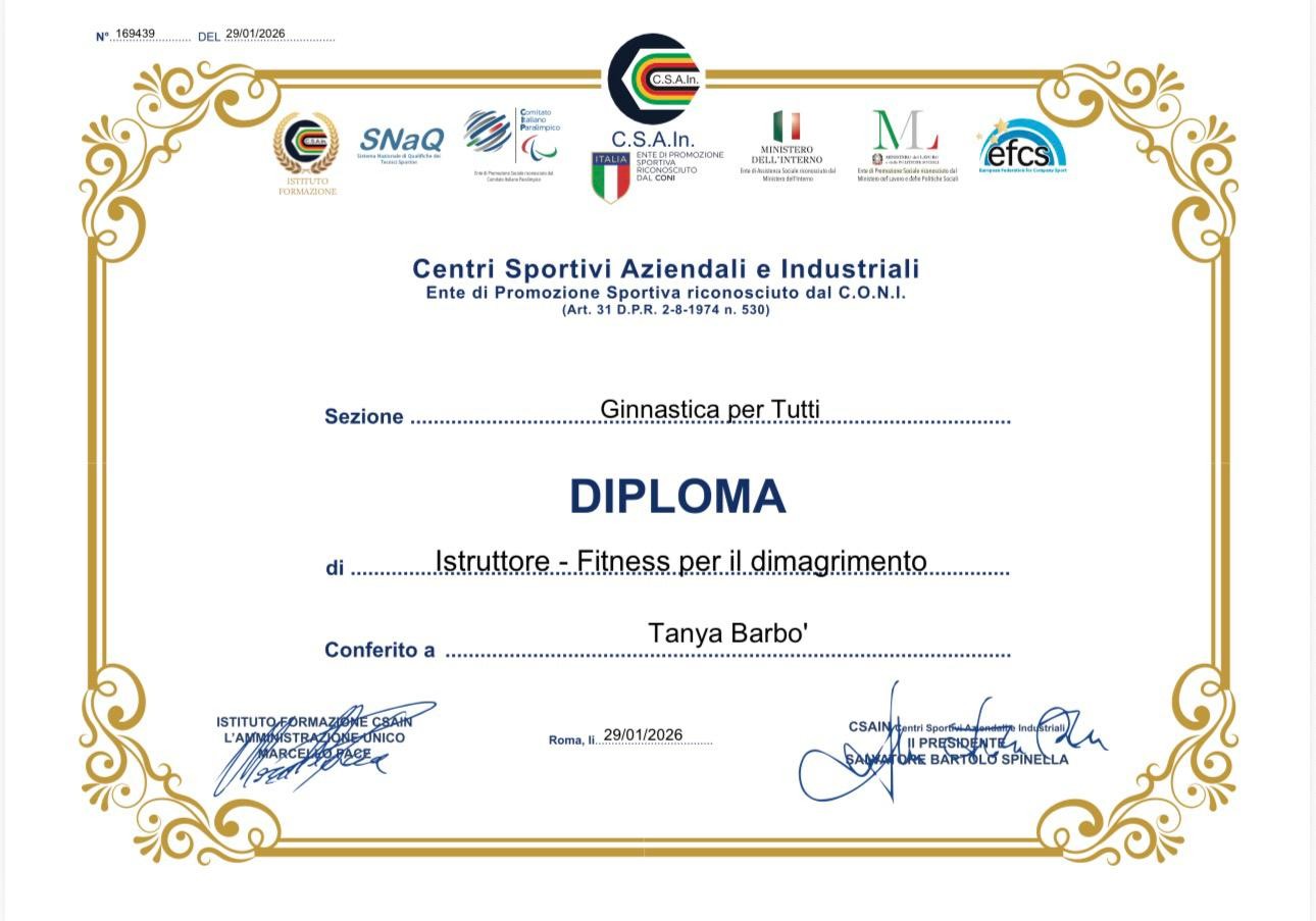 Certificato Fitness Dimagrimento