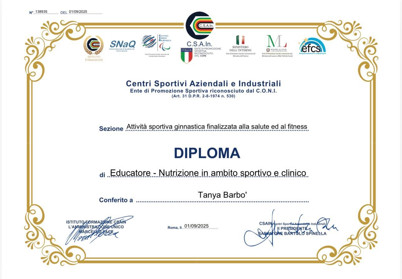 Certificato Nutrizione Sportiva